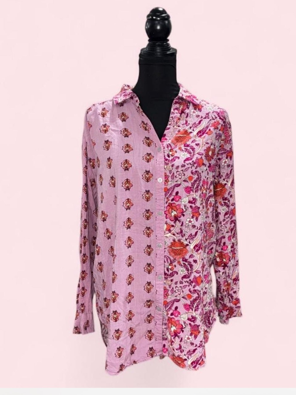 Knox Rose Pink Mixed-Print Button Down Shirt